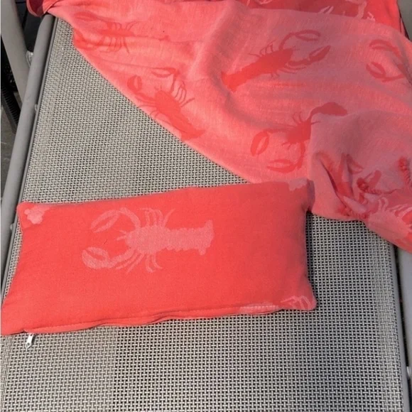 Lobster Louie SET Organic Cotton Blanket Towel 2 Sided + Nap Pillow Cover 🦞 Red - Picture 5 of 14
